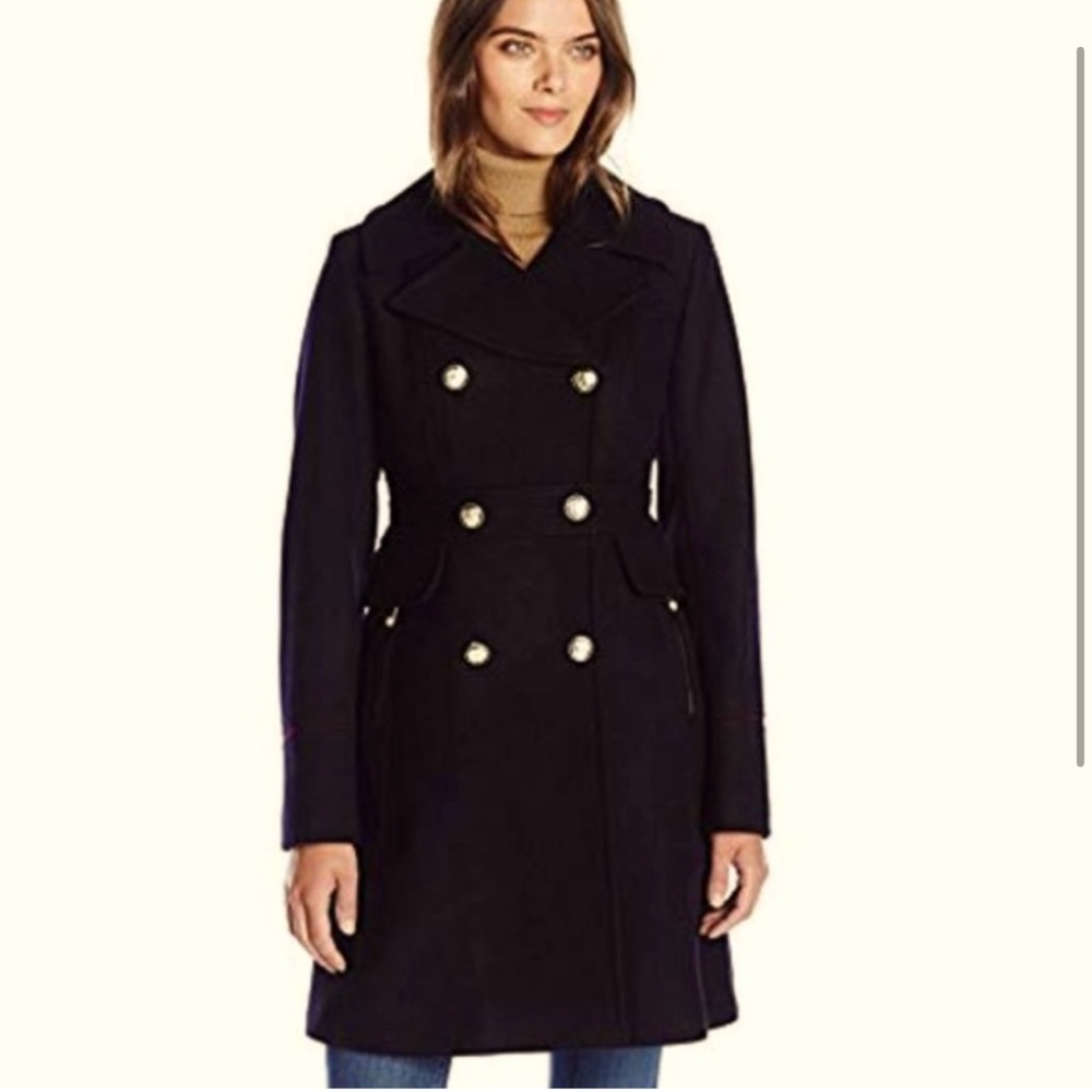 Vince Camuto Button Up Wool Trench Parka Pea Coat - Picture 2 of 2